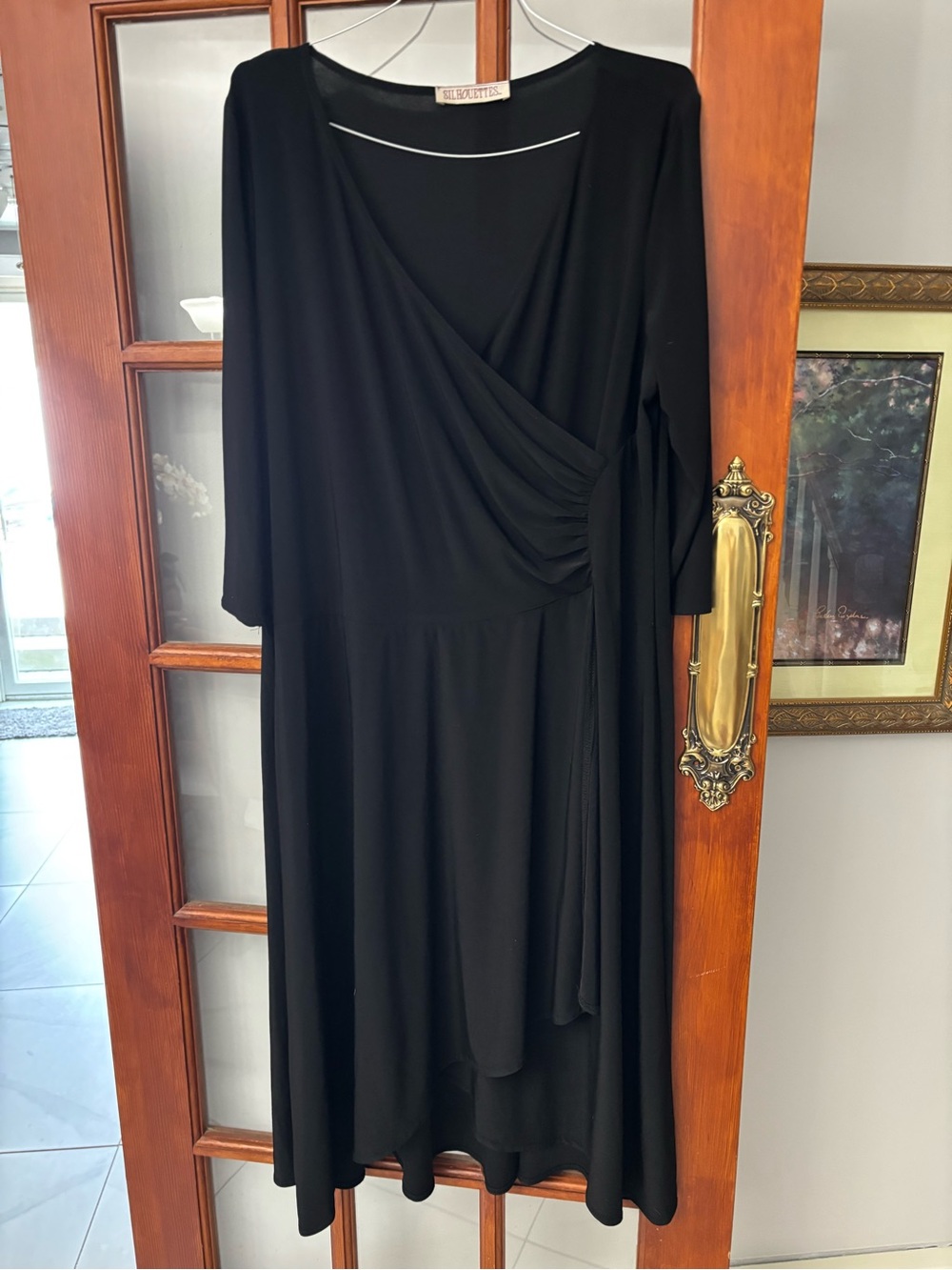 Silhouette Black Midi Wrap Dress with Draped Waist